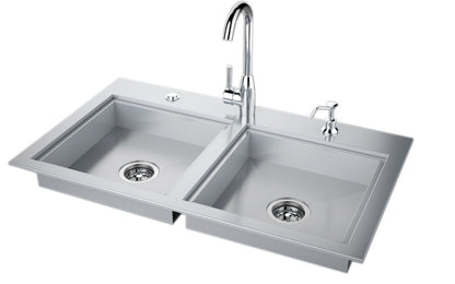 Sunstone ADASK37 37-Inch ADA Compliant Double Sink W/ Covers & Hot/Cold Faucet - Shown With Stainless Steel Basin Lids