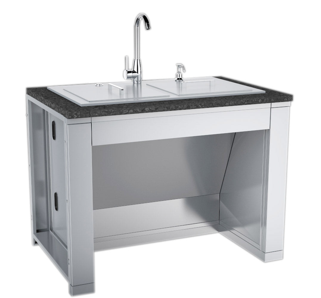 Sunstone ADASK37 37-Inch ADA Compliant Double Sink W/ Covers & Hot/Cold Faucet - Shown Installed In ADA44BC Combo Sink Base Cabinet