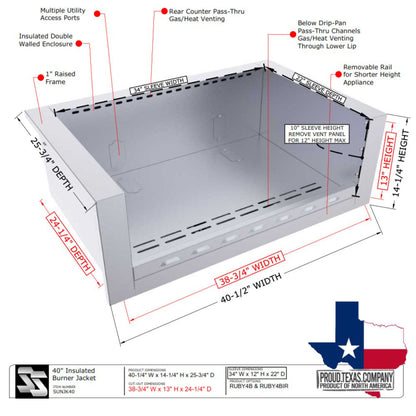 Sunstone 40" Universal Appliance Jacket - SUNJK40 - Dimensions