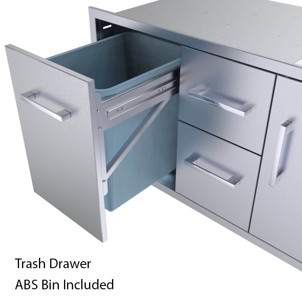 Sunstone 42" Beveled Style Double Drawer & Door Combo w/Removable Support Frame - BA-DDC42 - Open trash drawer with ABS bin included.