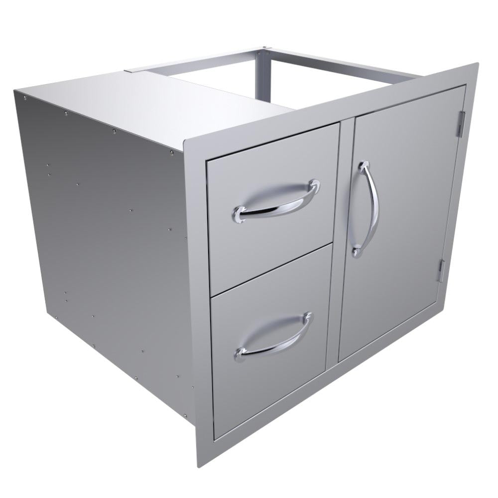 Sunstone Classic Series 30" Double Drawer Door Combo - C-DDC30 - Angled view of metal cabinet with two drawers and a door.