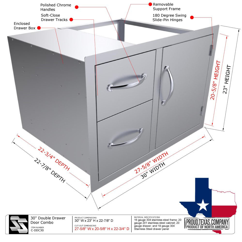 Sunstone Classic Series 30" Double Drawer Door Combo - C-DDC30