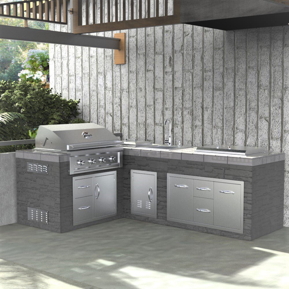 Sunstone Classic Series 30" Double Drawer Door Combo - C-DDC30 - Outdoor kitchen setup with metal cabinets and grill.