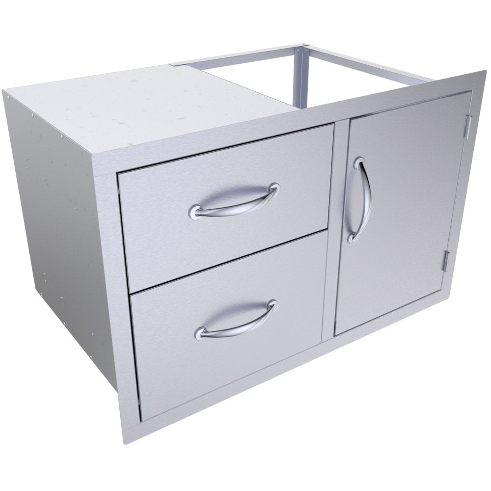 Sunstone Classic Series 36" Double Drawer Door Combo - C-DDC36 - Angled view of a stainless steel double drawer and door combo"