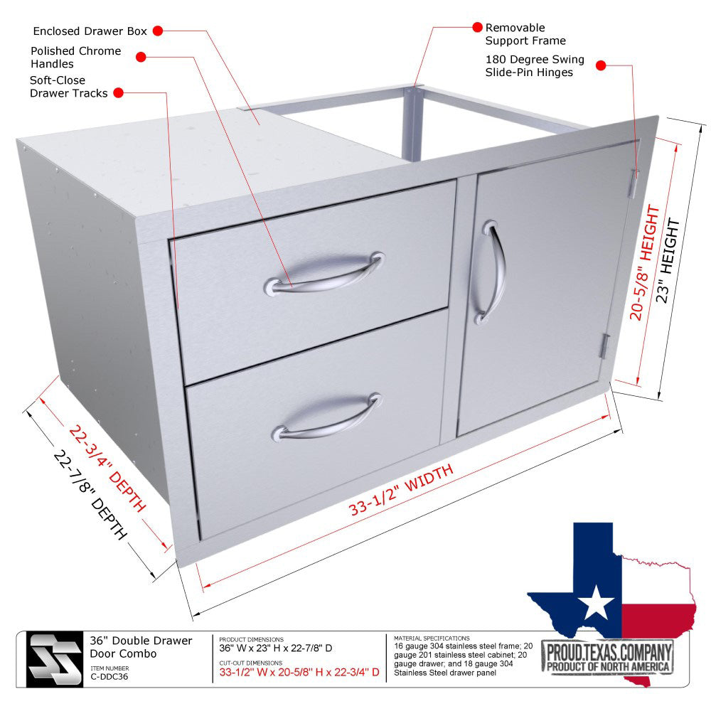 Sunstone Classic Series 36" Double Drawer Door Combo - C-DDC36