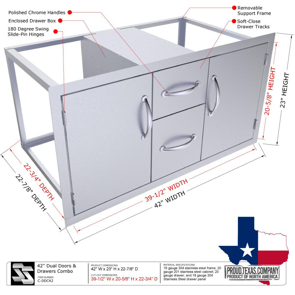 Sunstone Classic Series 42" Double Drawer Door Combo - C-DDC42