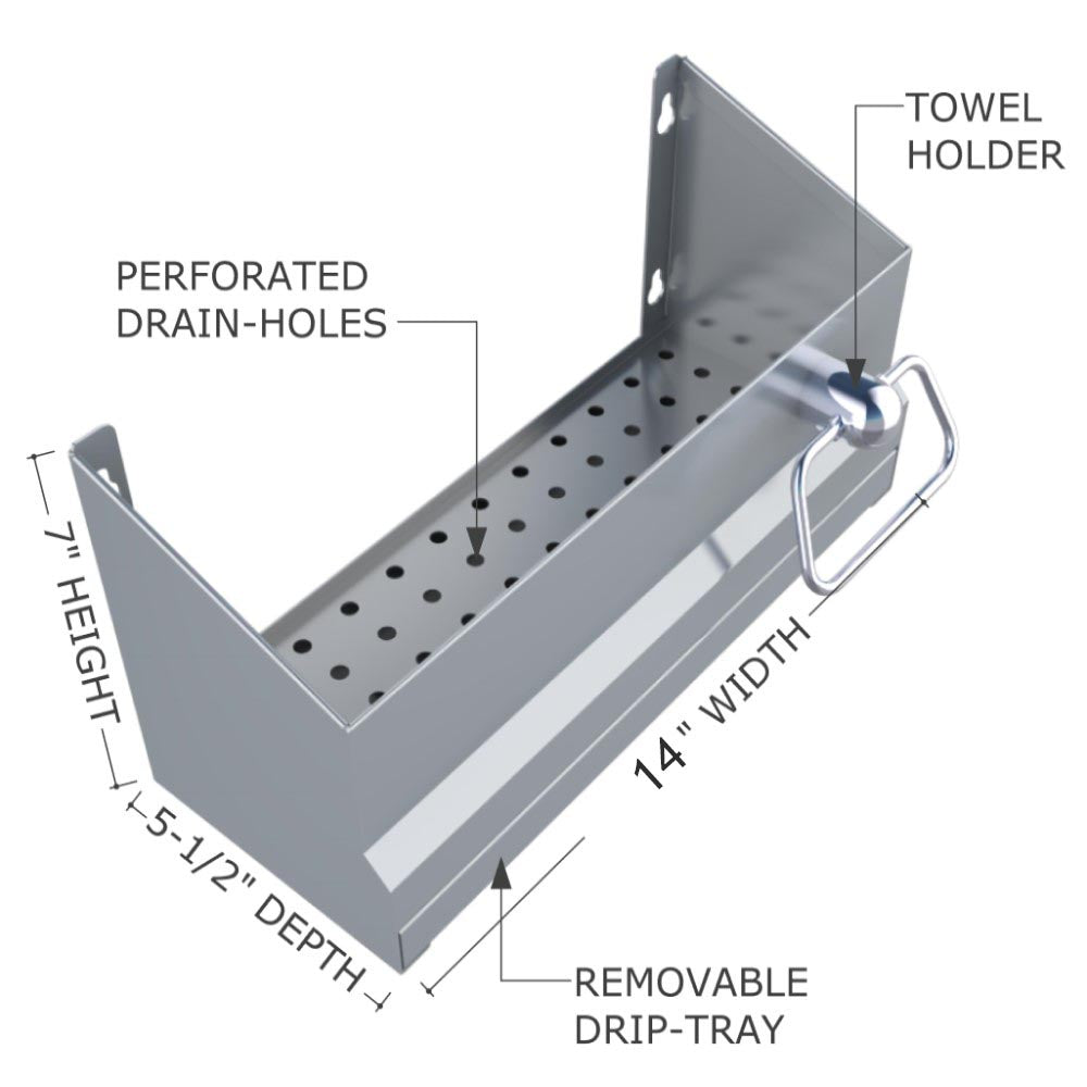 Sunstone Cocktail Tender Bar Caddy - BC-BC14 - Dimensions and features of the metal caddy.