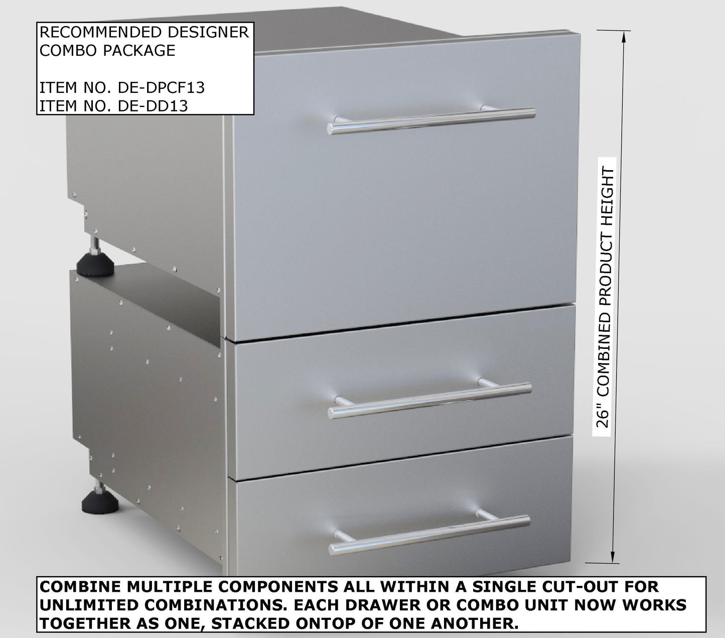 Sunstone Designer Series 13"H Multi-Configurable Tilt-out Paper Towel, Cutlery Drawer & Cutting Board Combo - DE-DPCF13 - Drawers Combo Package