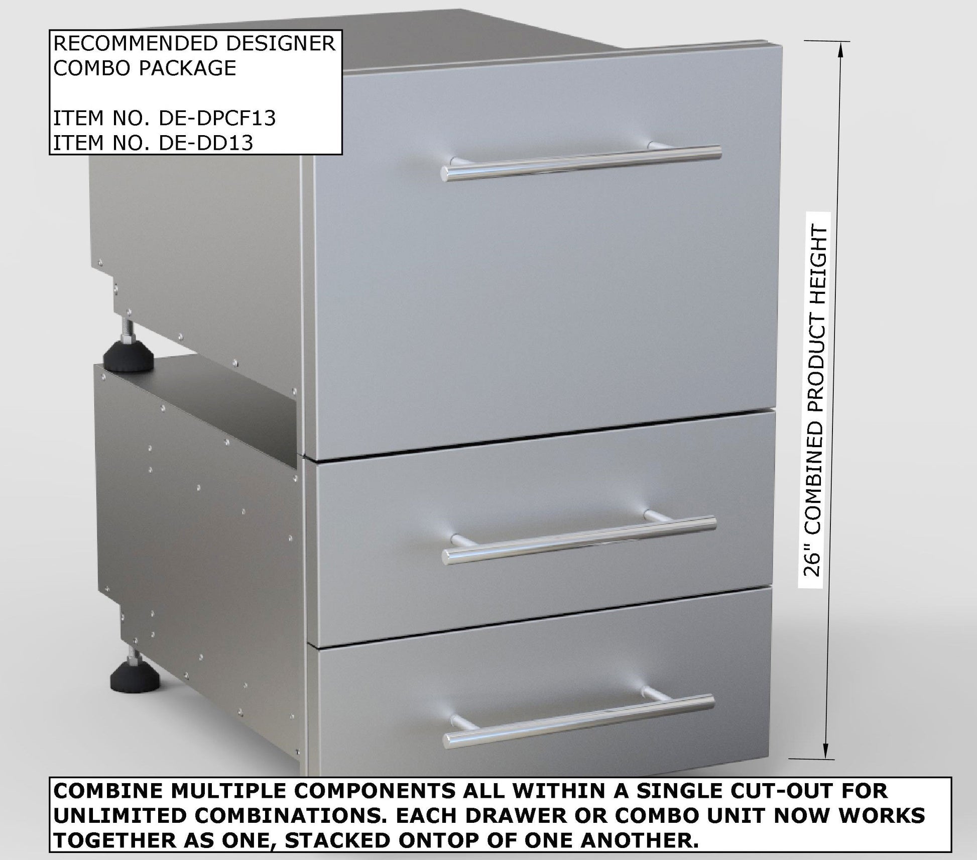 Sunstone Designer Series 13"H Multi-Configurable Tilt-out Paper Towel, Cutlery Drawer & Cutting Board Combo - DE-DPCF13 - Drawers Combo Package