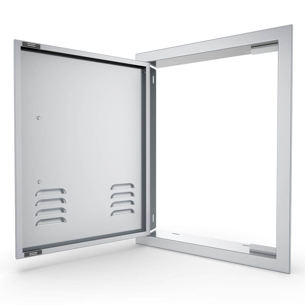 Sunstone Signature Beveled 14-Inch Right-Hinge Single Access Door With Vents - Vertical - BA-VDVR1420 - Door Open