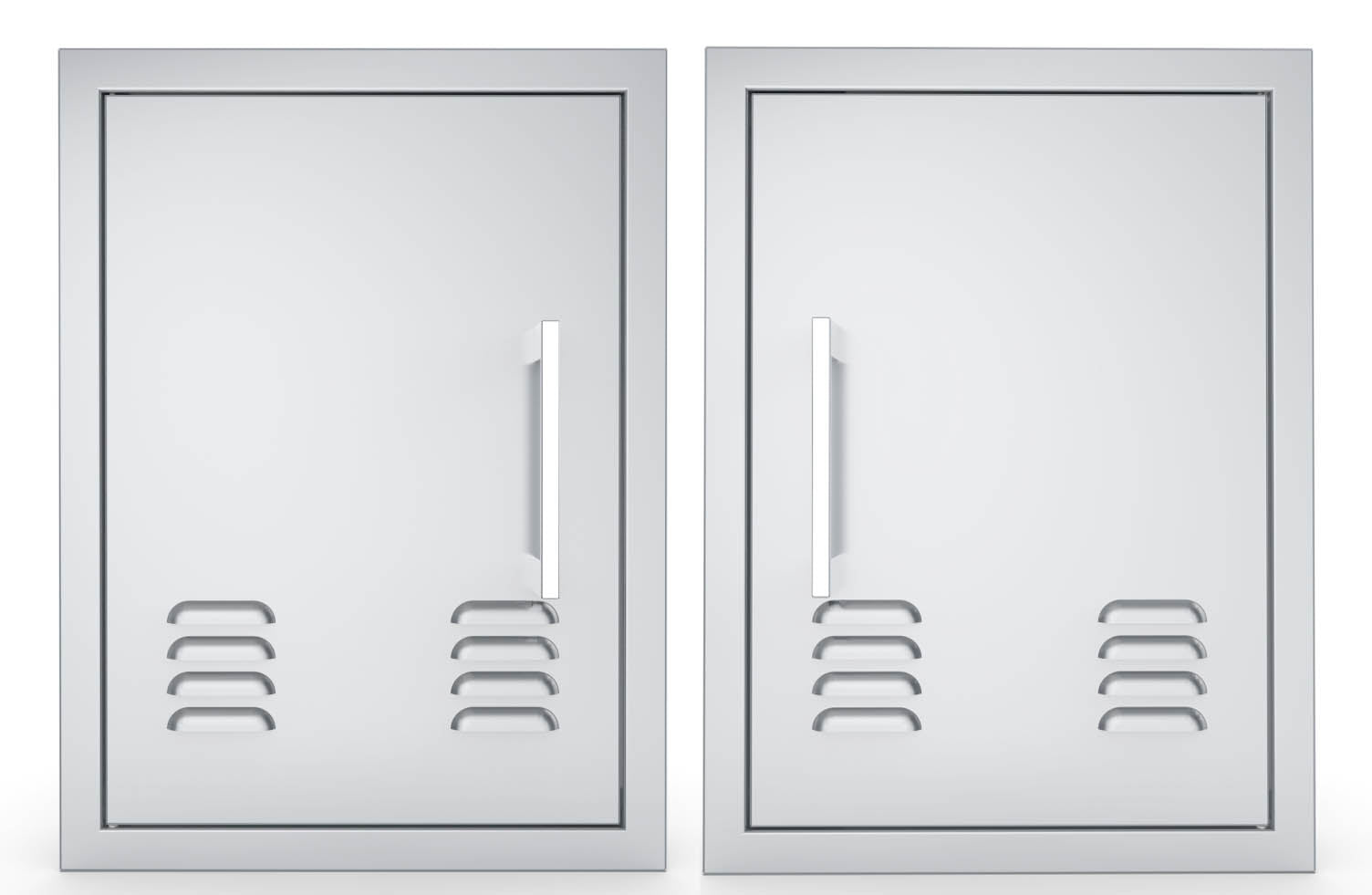 Sunstone Signature Beveled 17" x 24" Beveled Frame Left Swing Vertical Vented Door - BA-VDVL1724 - Side-by-Side View Two vented vertical doors with beveled frames.