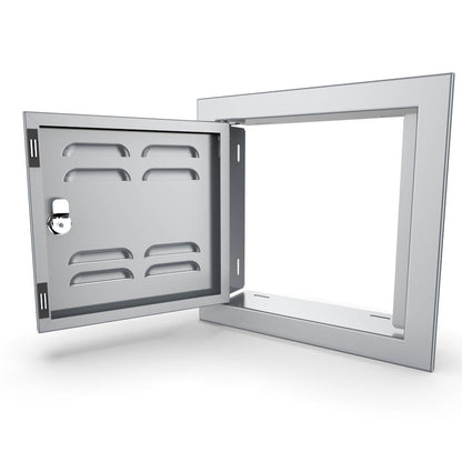 Sunstone Signature Series 12" x 12" Utility Access Door Vented - BA-VSDL12 - Open vented utility access door showing interior.