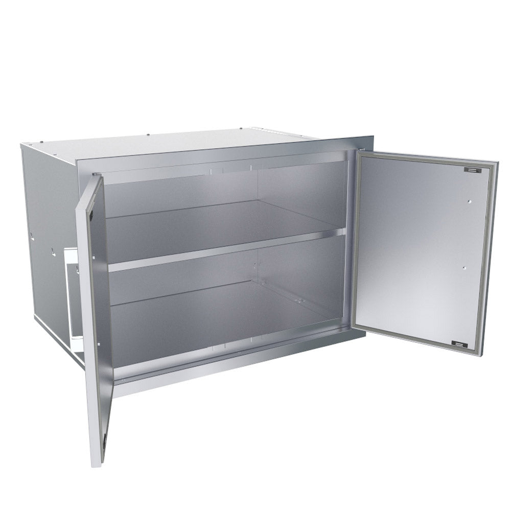 Sunstone Signature Series 30" Beveled Frame Weather Sealed Dry Storage Pantry - BA-DSH30 - Open View of Storage Pantry.