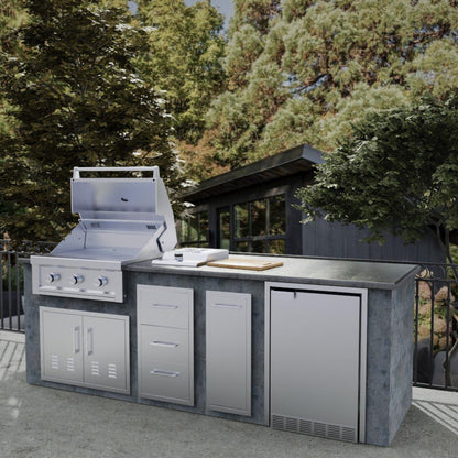 Sunstone Signature Series Fridge Trim for 21” Wide Fridges - BA-TRIM21 - Outdoor kitchen setup with trimmed fridge.