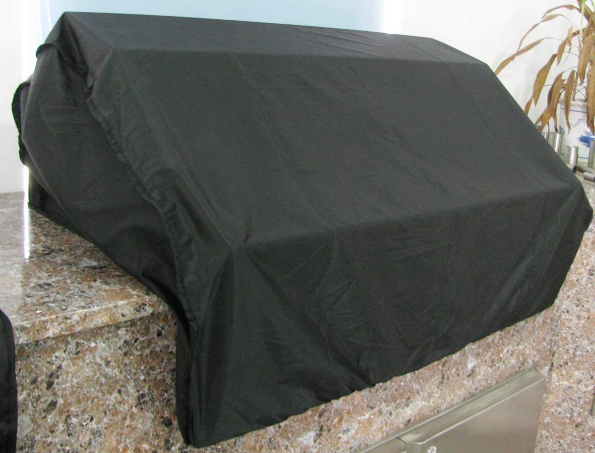 Sunstone Weather-Proof Grill Cover for 5 Burner Gas Grill - 42" - G-Cover5B - Black weather-proof grill cover on a countertop.