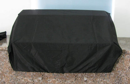 Sunstone Weather-Proof Grill Cover for 5 Burner Gas Grill - 42" - G-Cover5B - Front view of black grill cover on a countertop.