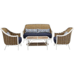 Hanover Athens 4pc Seating Set 1 Sofa 2 Chairs 1 Tile Top Woven Coffee Table - M&K Grills
