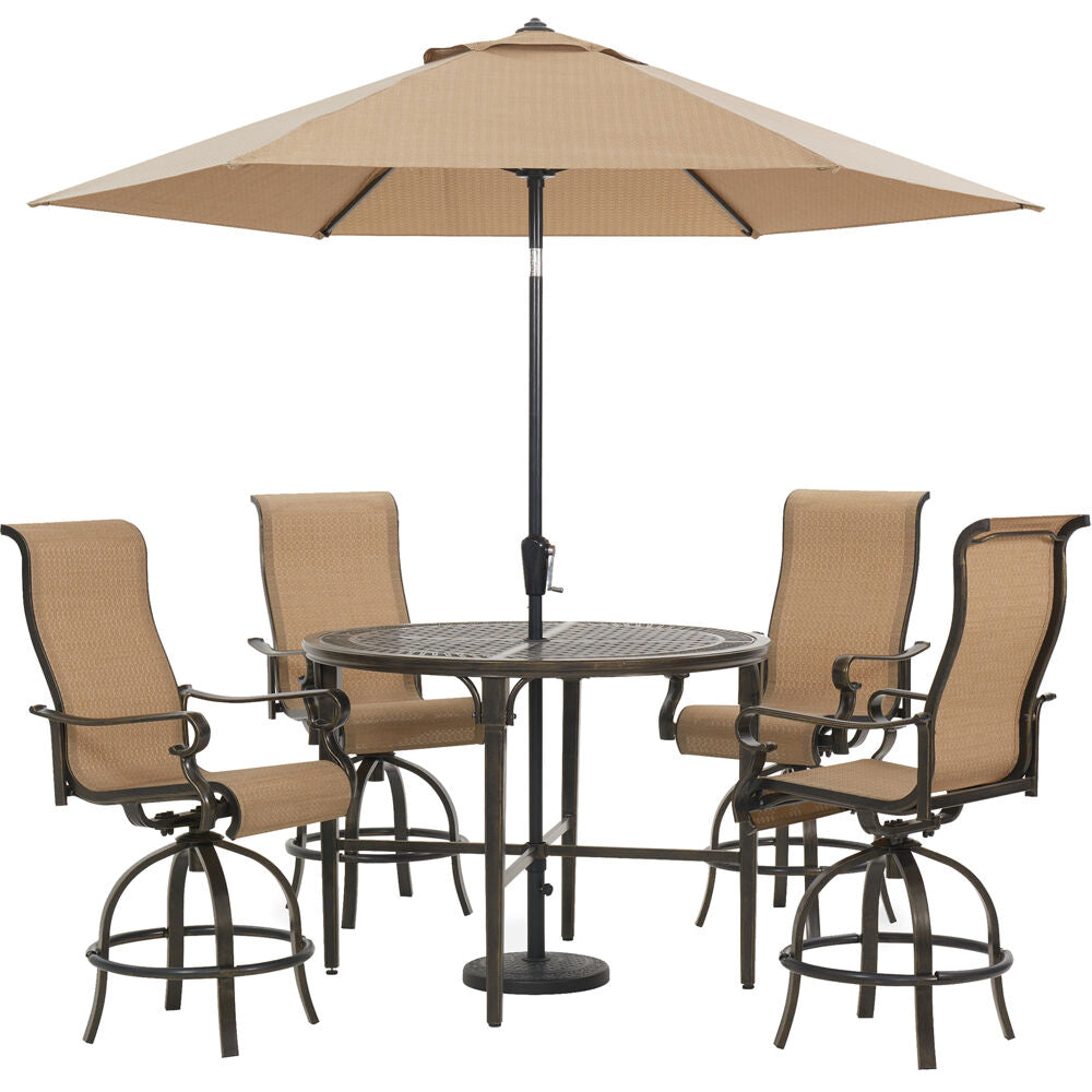 hanover-brigantine-5-piece-4-swivel-bar-chairs-50-inch-round-bar-table-umbrella-and-base-brigdn5pcbr-su