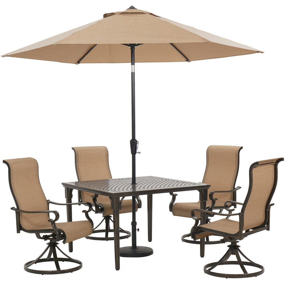 hanover-brigantine-5-piece-4-sling-swivel-chairs-42-inch-square-cast-table-umbrella-and-base-brigdn5pcswsq-su