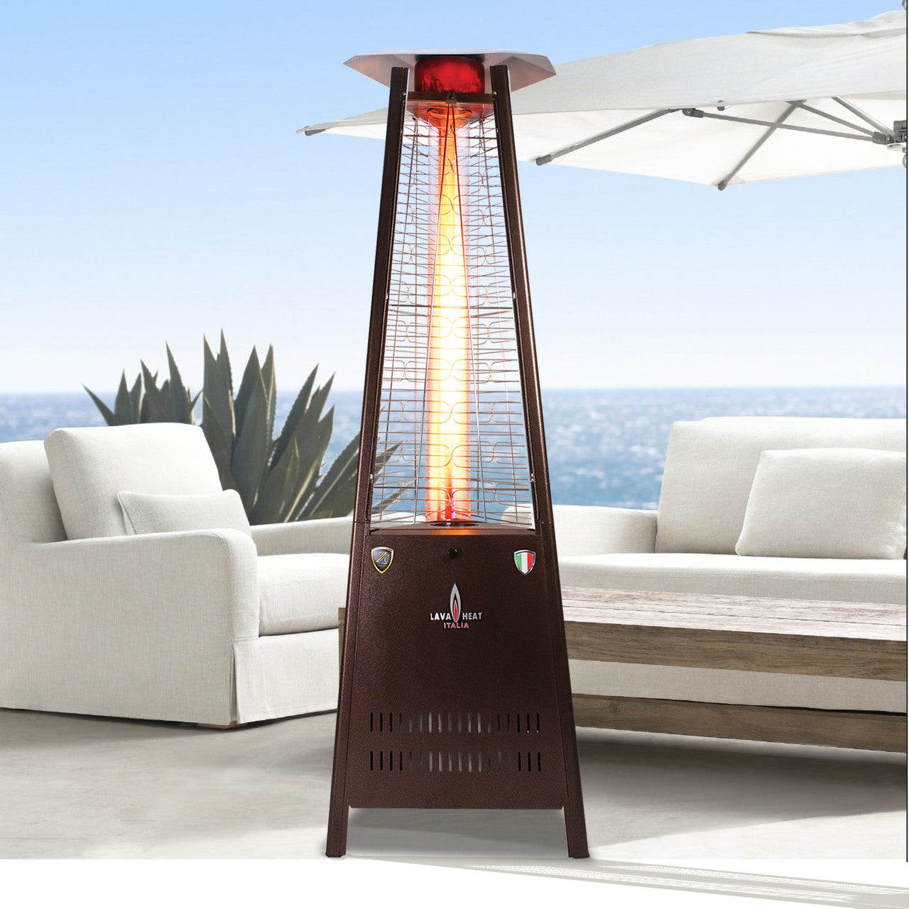 Lava Heat Capri KD Triangle Flame Tower Heater 72.5-inch 42 K BTU Electronic Ignition Heritage Bronze Natural Gas -KNOCK DOWN