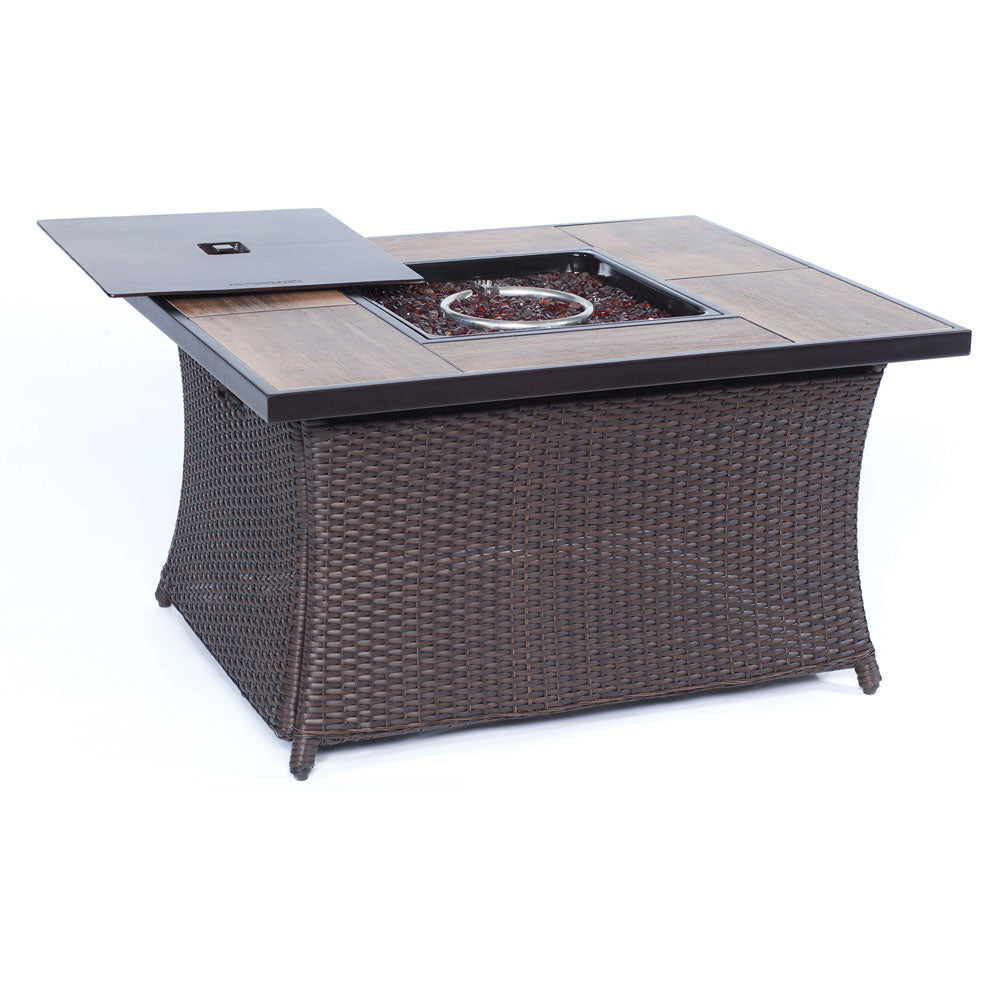 Hanover outdoor coffee table with fire pit 40K BTU Wicker - M&K Grills