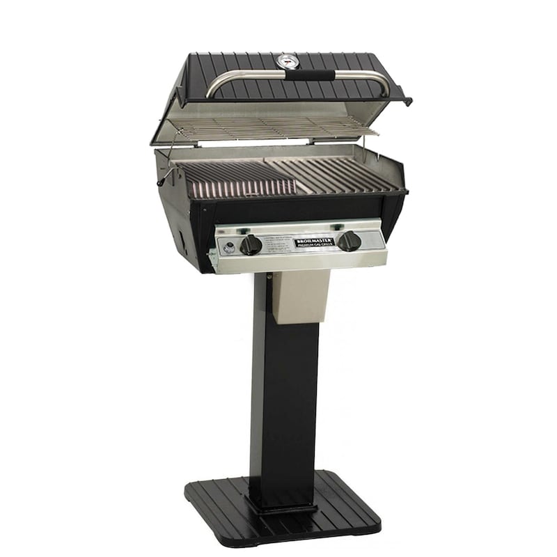 Broilmaster R3B Infrared Combination Propane Gas Grill On Black Patio Post