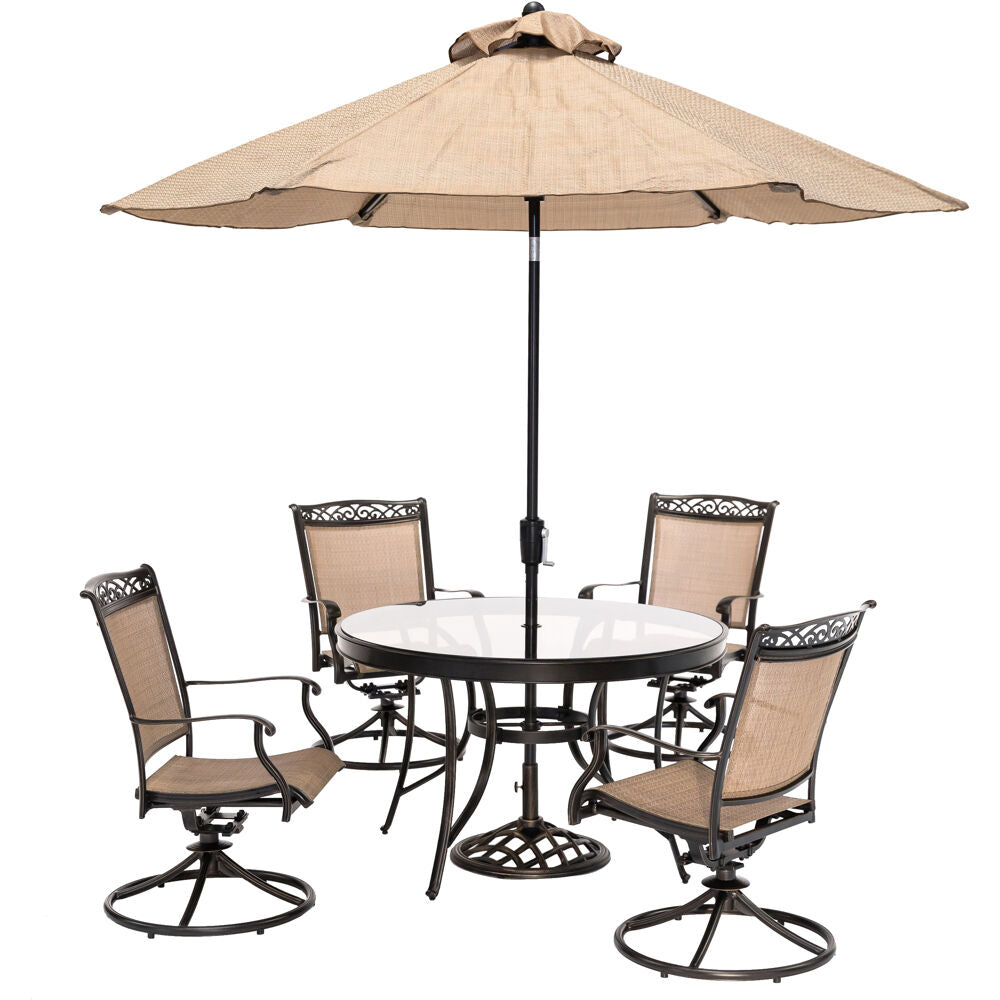 hanover-fontana-5-piece-4-sling-swivel-rockers-48-inch-round-glass-top-table-umbrella-base-fntdn5pcswg-su