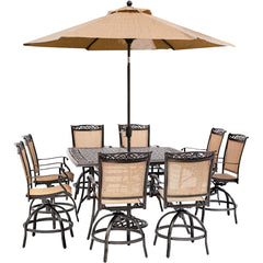 hanover-fontana-9-piece-8-counter-height-swivel-sling-chairs-60-inch-square-cast-table-umbrella-and-base-fntdn9pcbrsq-su