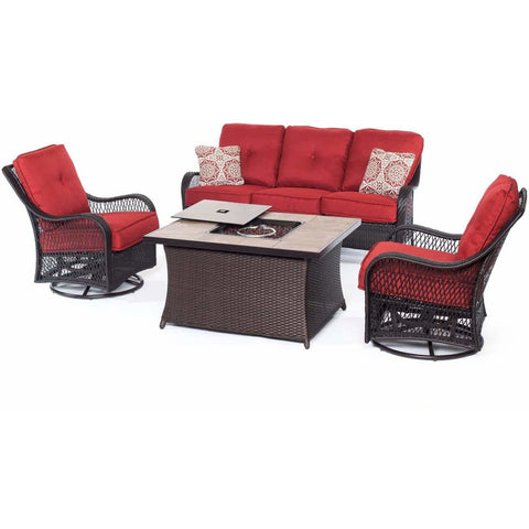 Hammond Brentwood 4pc fire pit table set loveseat 2 swivel chairs - M&K Grills