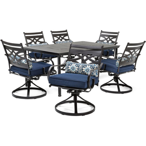 hanover-montclair-7-piece-6-swivel-rockers-40x66-inch-dining-table-mclrdn7pcsqsw6-nvy-set
