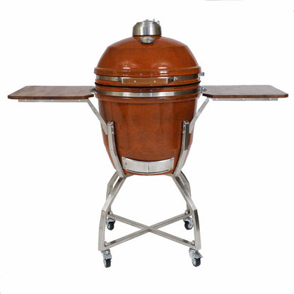 Heat 19 Inch Ceramic Kamado Grill with Shelves and Cart, Rust - M&K Grills