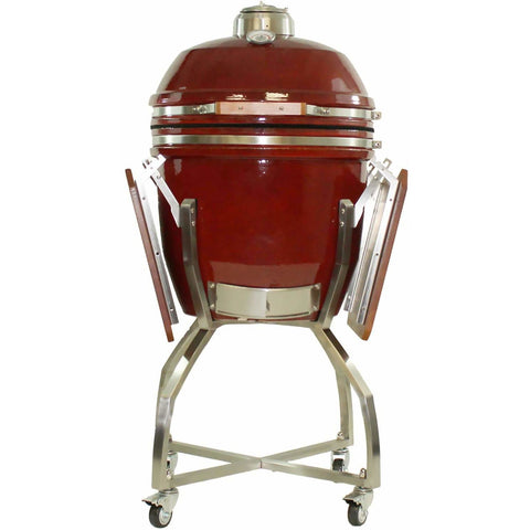 Heat 19 Inch Ceramic Kamado Grill, with cart shelves and Cover | Red - M&K Grills