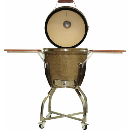 Heat 19 Inch Kamado Char Grill, with cart, shelves and Cover, Sand - M&K Grills