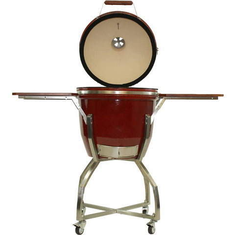 Heat 19 Inch Ceramic Kamado Grill, with cart shelves and Cover | Red - M&K Grills