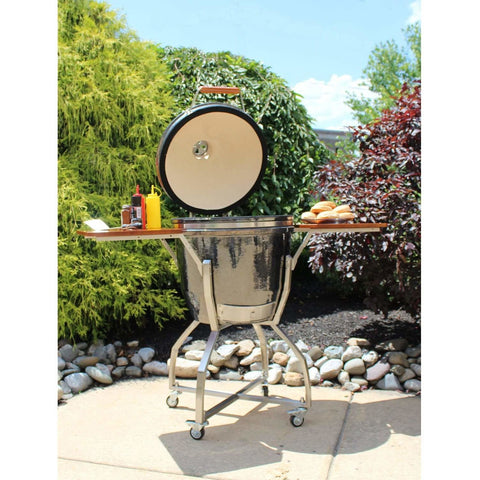 Heat 19 Inch Ceramic Kamado Grill, with cart, shelves and Cover, Graphite - M&K Grills