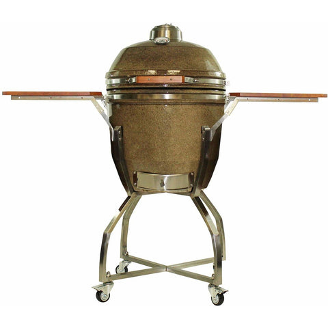 Heat 19 Inch Ceramic Kamado Grill with Shelves Cart, Sand - M&K Grills