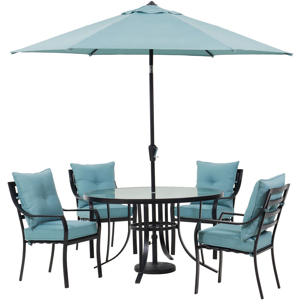 hanover-lavallette-5-piece-4-dining-chairs-round-glass-table-umbrella-and-base-lavdn5pcrd-blu-su