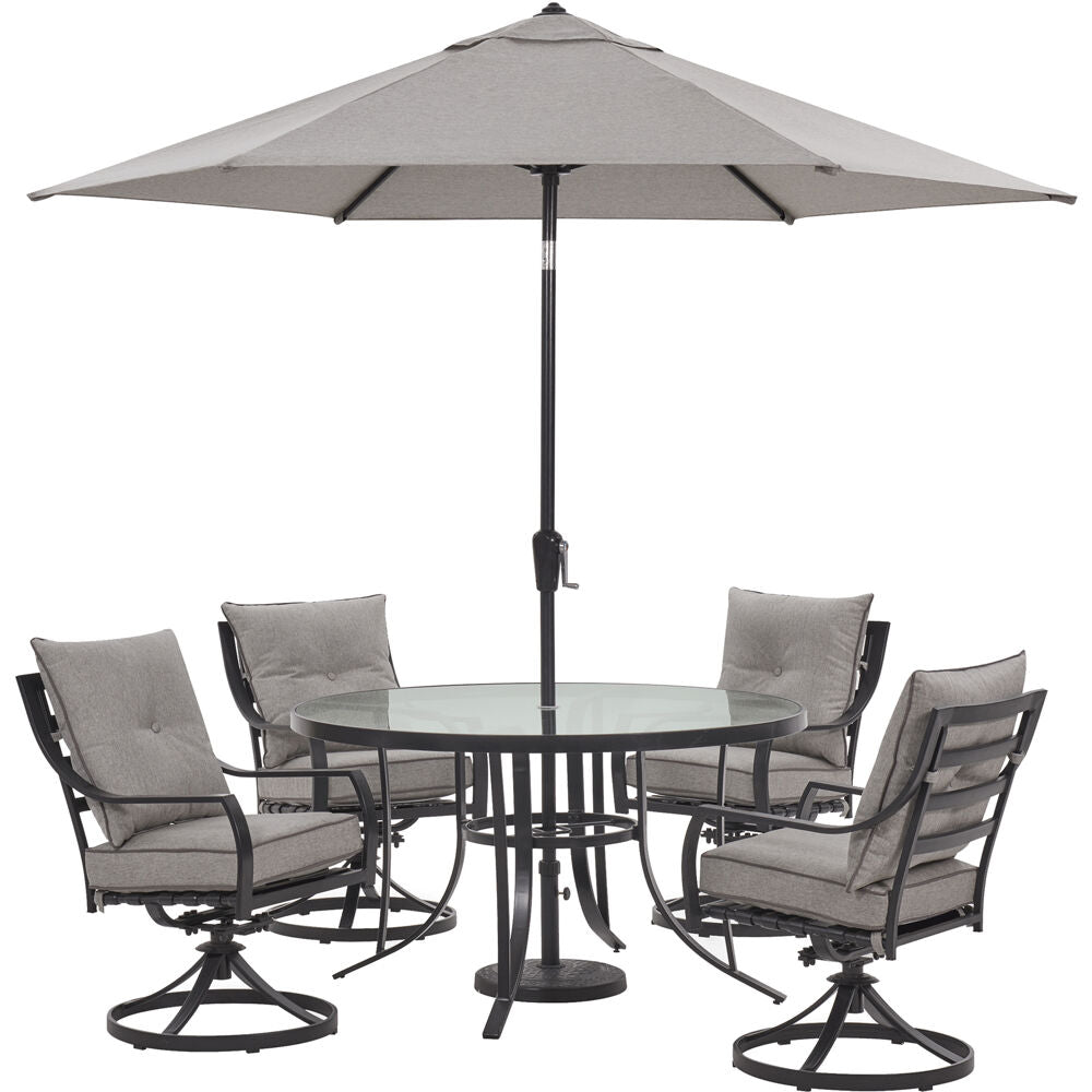 hanover-lavallette-5-piece-4-swivel-chairs-round-glass-table-umbrella-and-base-lavdn5pcswrd-slv-su