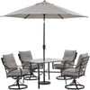 Image of hanover-lavallette-5-piece-4-swivel-dining-chairs-square-glass-table-umbrella-and-base