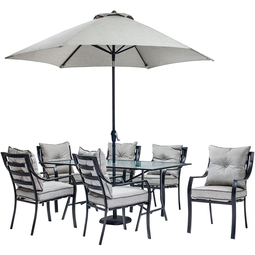 hanover-lavallette-7-piece-dining-set-glass-table-6-cushion-chairs-umbrella-with-base-lavdn7pc-su