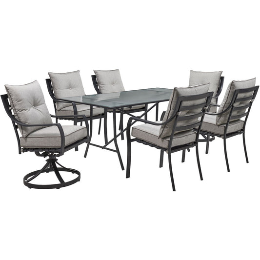 hanover-lavallette-7-piece-4-dining-chairs-2-swivel-dining-chairs-rectangle-glass-table-lavdn7pcsw2-slv