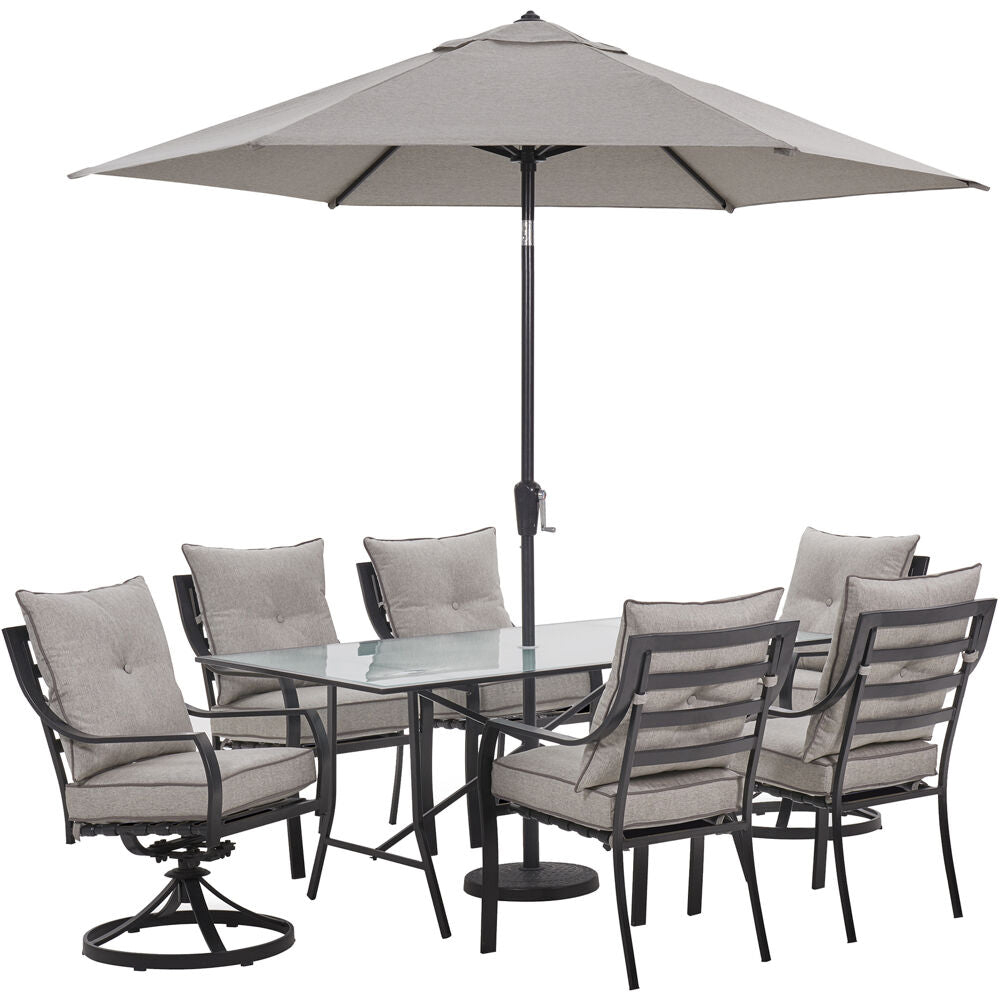 hanover-lavallette-7-piece-4-dining-chairs-2-swivel-chairs-rect.-glass-table-umbrella-and-base-lavdn7pcsw2-slv-su