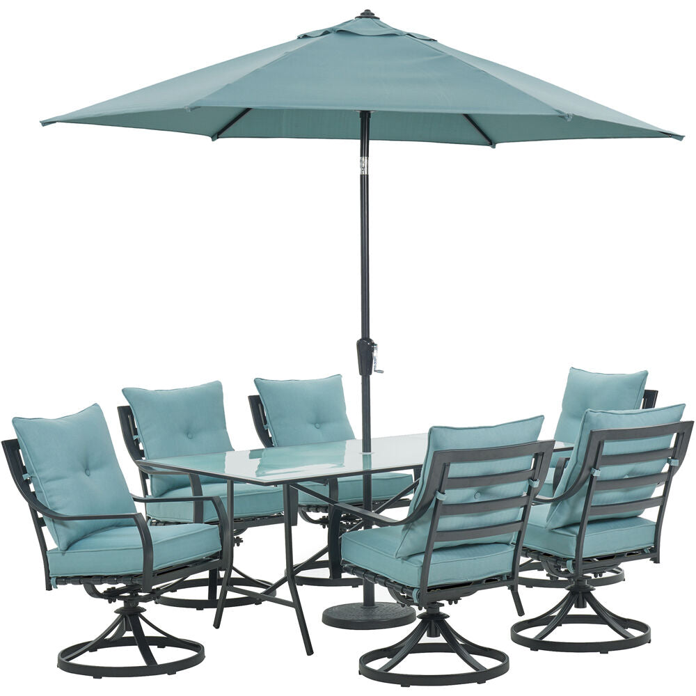 hanover-lavallette-7-piece-6-swivel-dining-chairs-rectangle-glass-table-umbrella-and-base-lavdn7pcsw-blu-su