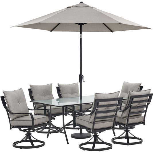 hanover-lavallette-7-piece-6-swivel-dining-chairs-rectangle-glass-table-umbrella-and-base-lavdn7pcsw-slv-su