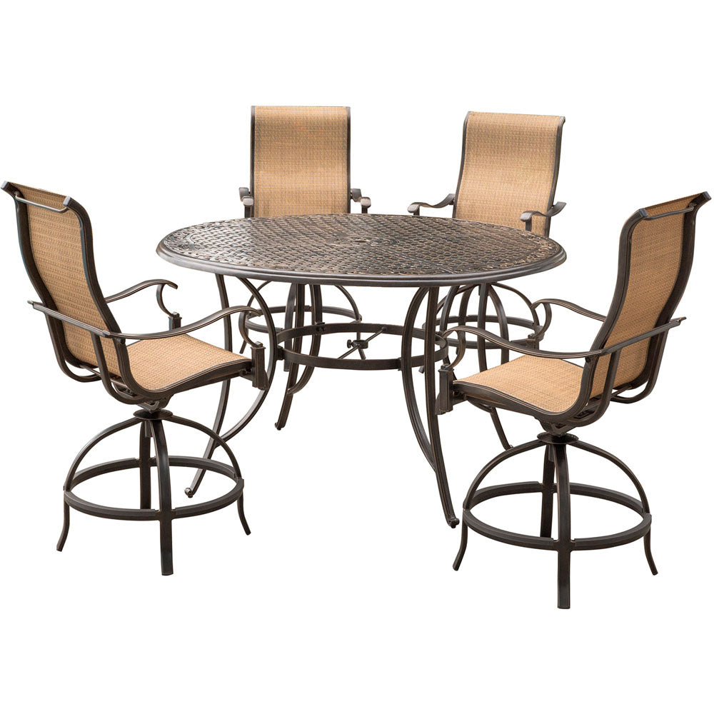 hanover-manor-5-piece-4-sling-counter-height-swivel-chairs-56-inch-round-cast-table-36-inch-height-mandn5pc-br