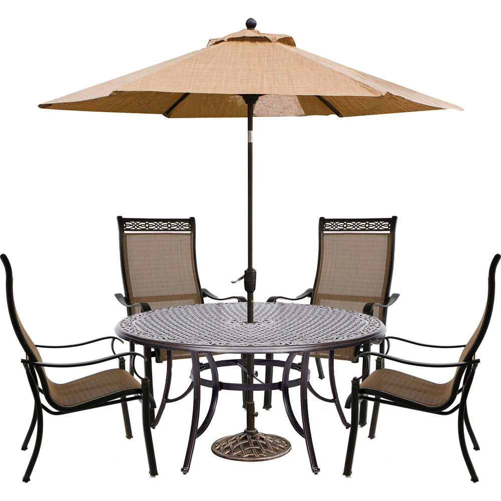hanover-manor-5-piece-4-sling-dining-chairs-60-inch-round-cast-table-umbrella-base-mandn5pcrd-su