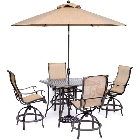hanover-manor-5-piece-4-sling-counter-height-swivel-chairs-42-inch-square-cast-table-36-inch-height-umbrella-base-mandn5pcsqbr-su