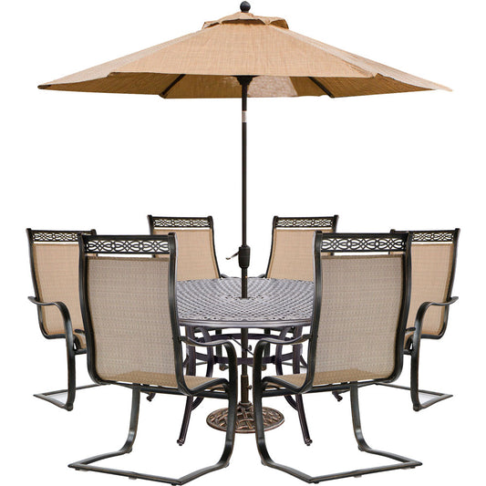 hanover-manor-7-piece-6-c-spring-dining-chairs-60-inch-round-cast-table-umbrella-base-mandn7pcsprd-su