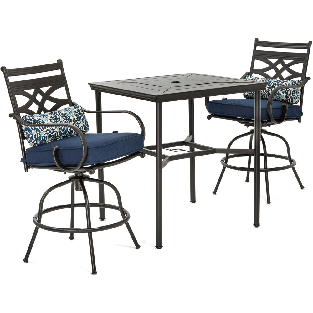 hanover-montclair-3-piece-high-dining-2-swivel-chairs-33-inch-square-high-dining-table-mclrdn3pcbrsw2-nvy