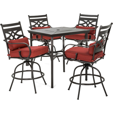 hanover-montclair-5-piece-high-dining-4-swivel-chairs-33-inch-square-high-dining-table-mclrdn5pcbr-chl